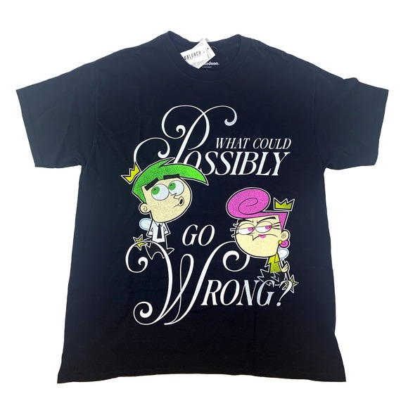Nickelodeon Other - Fairly Odd Parents Cosmo & Wanda T Shirt Sz L What Could Go Wrong Black S/S SEE